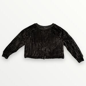 Chenille Cropped Sweater Long Sleeve Women’s Large Black